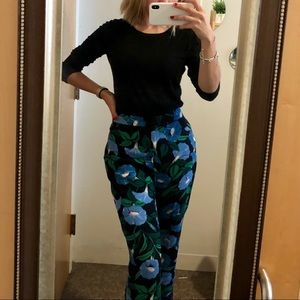 Blue Floral Ankle-Cropped Pants || Ann Taylor